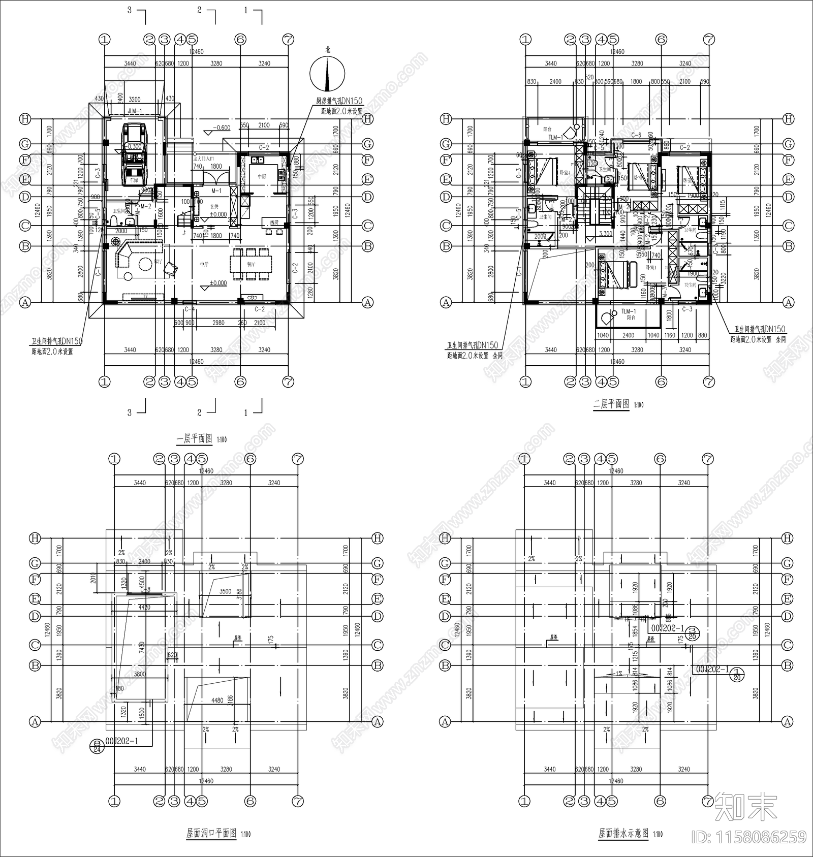 现代自建房建筑cad施工图下载【ID:1158086259】