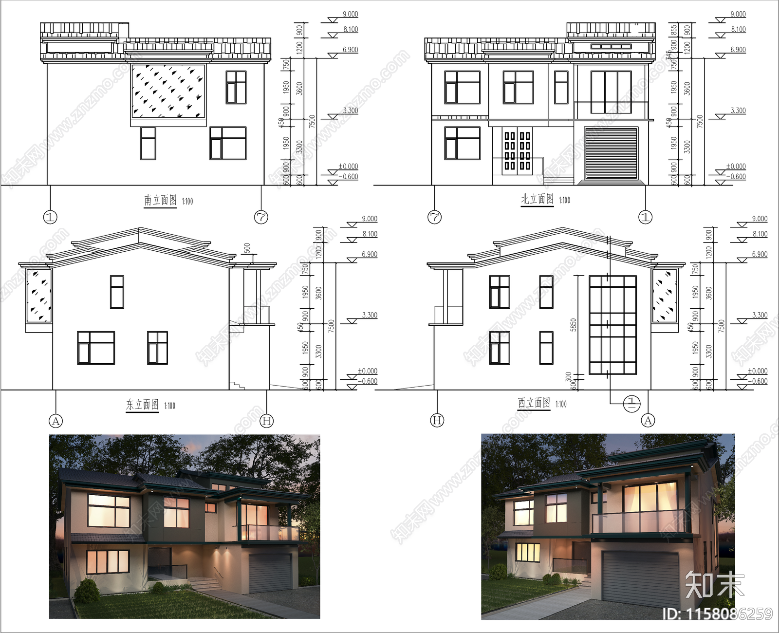 现代自建房建筑cad施工图下载【ID:1158086259】