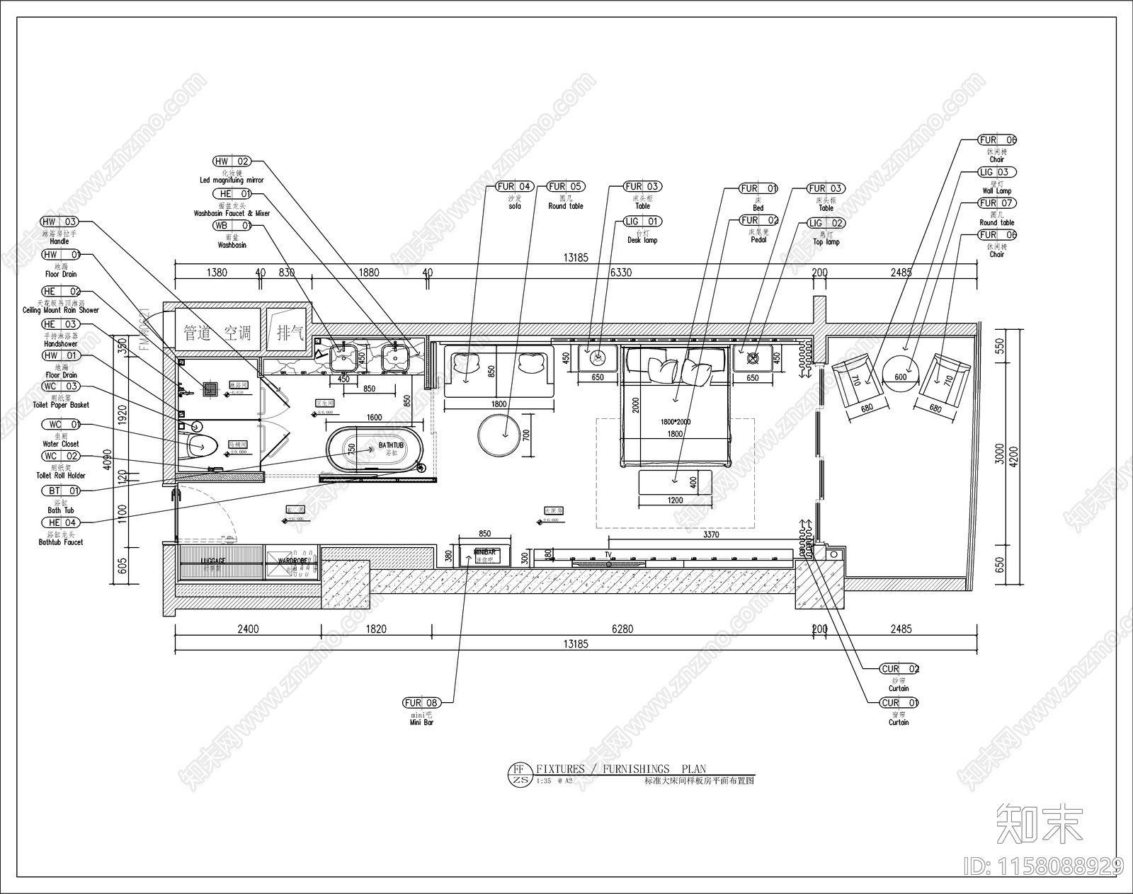 酒店公寓室内装修设计cad施工图下载【ID:1158088929】