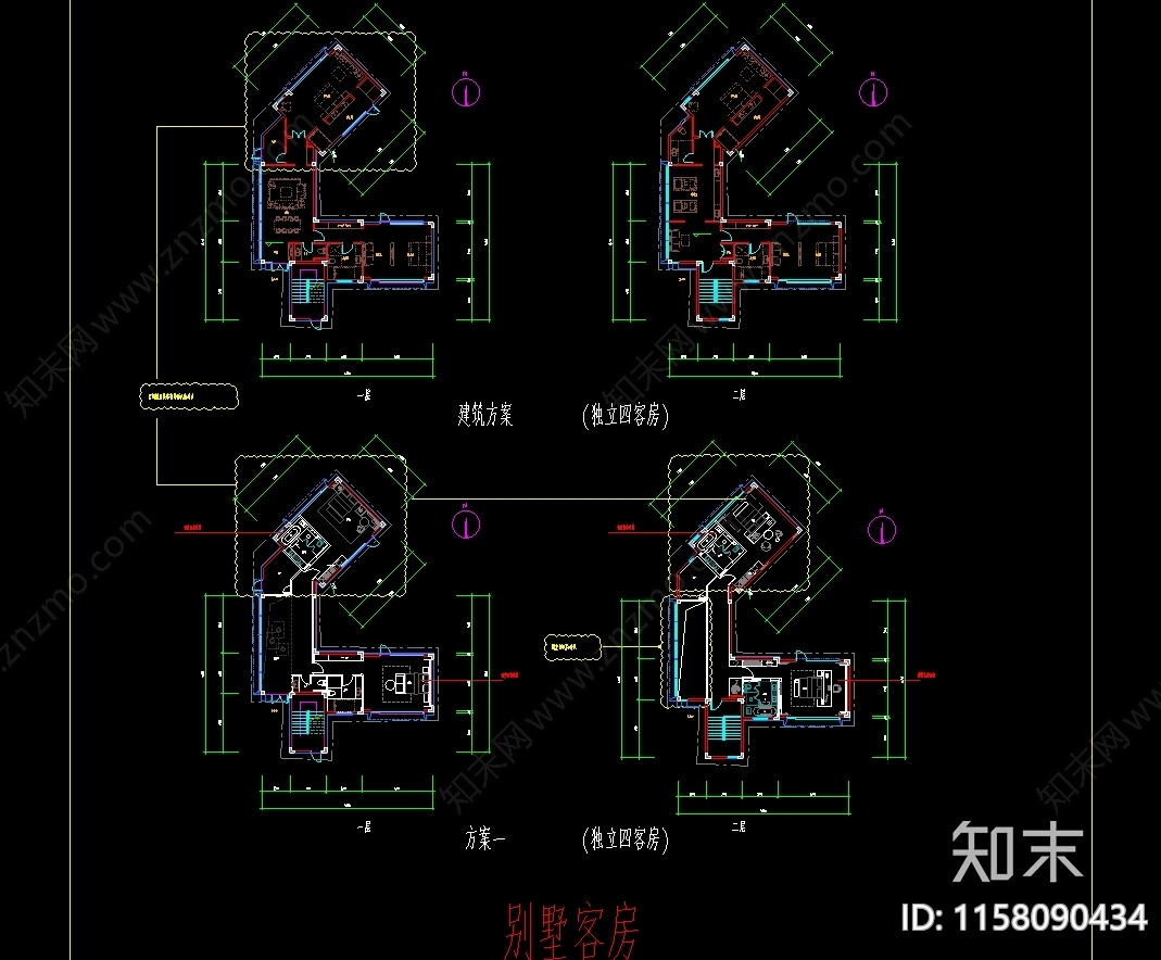 度假村酒店民宿cad施工图下载【ID:1158090434】