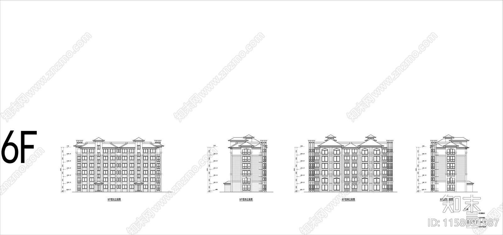 古典住宅平立面图施工图下载【ID:1158091987】