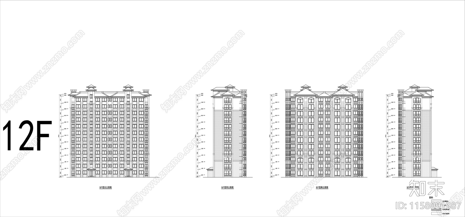 古典住宅平立面图施工图下载【ID:1158091987】