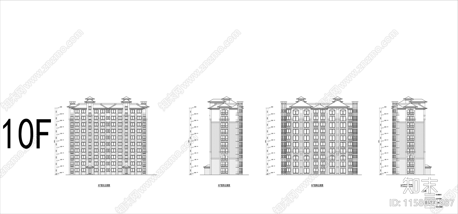 古典住宅平立面图施工图下载【ID:1158091987】