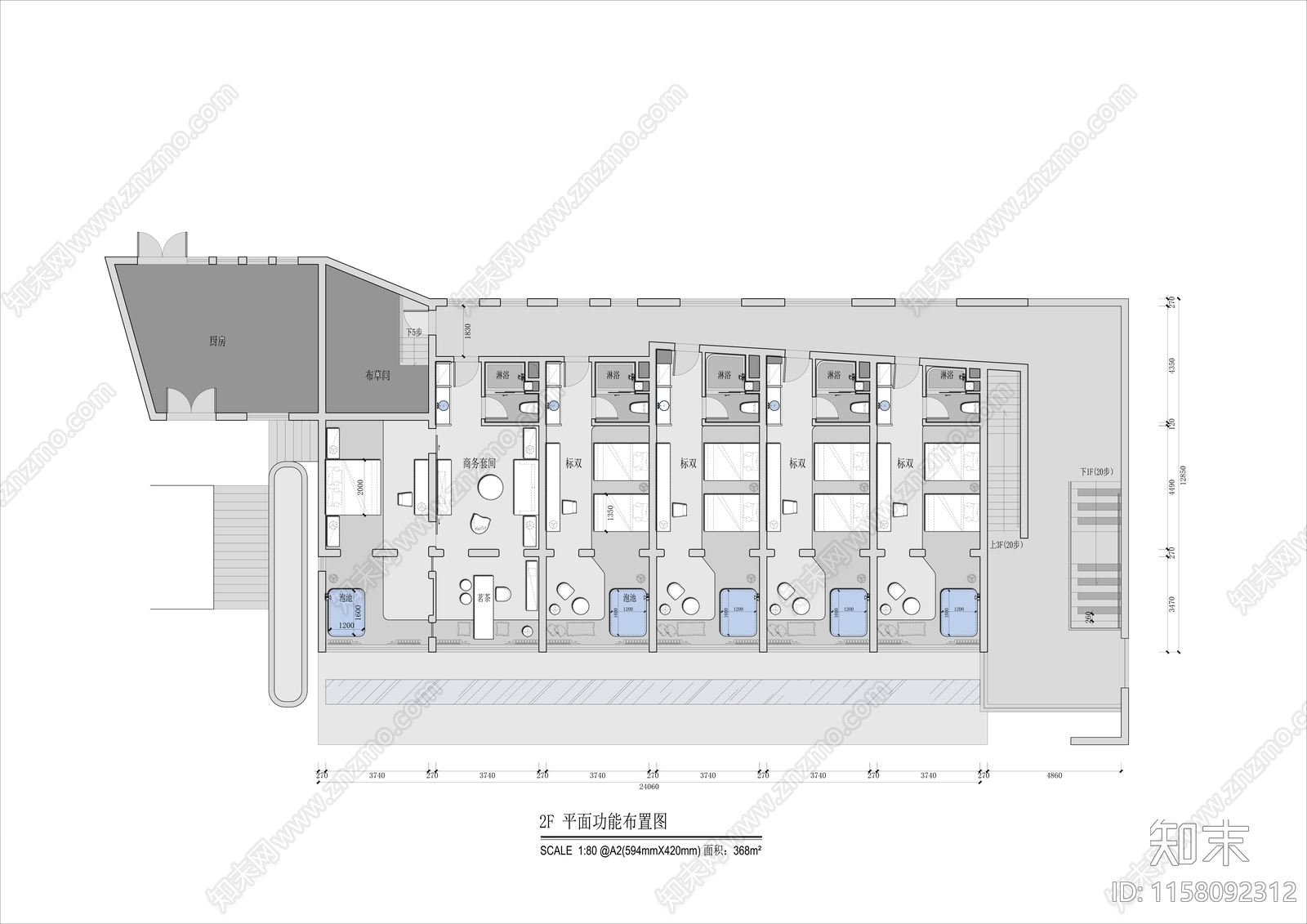 休闲度假民宿室内装修图纸cad施工图下载【ID:1158092312】