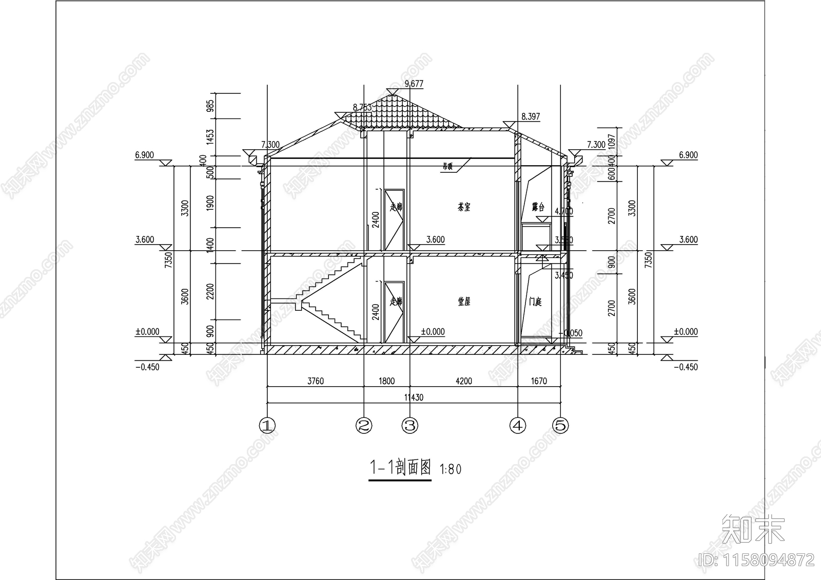 新中式两层独栋别墅建筑图纸cad施工图下载【ID:1158094872】