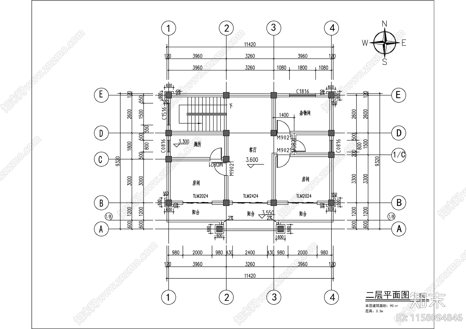 新中式两层独栋别墅建筑CAcad施工图下载【ID:1158094846】