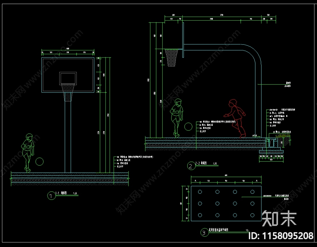 篮球场图纸cad施工图下载【ID:1158095208】