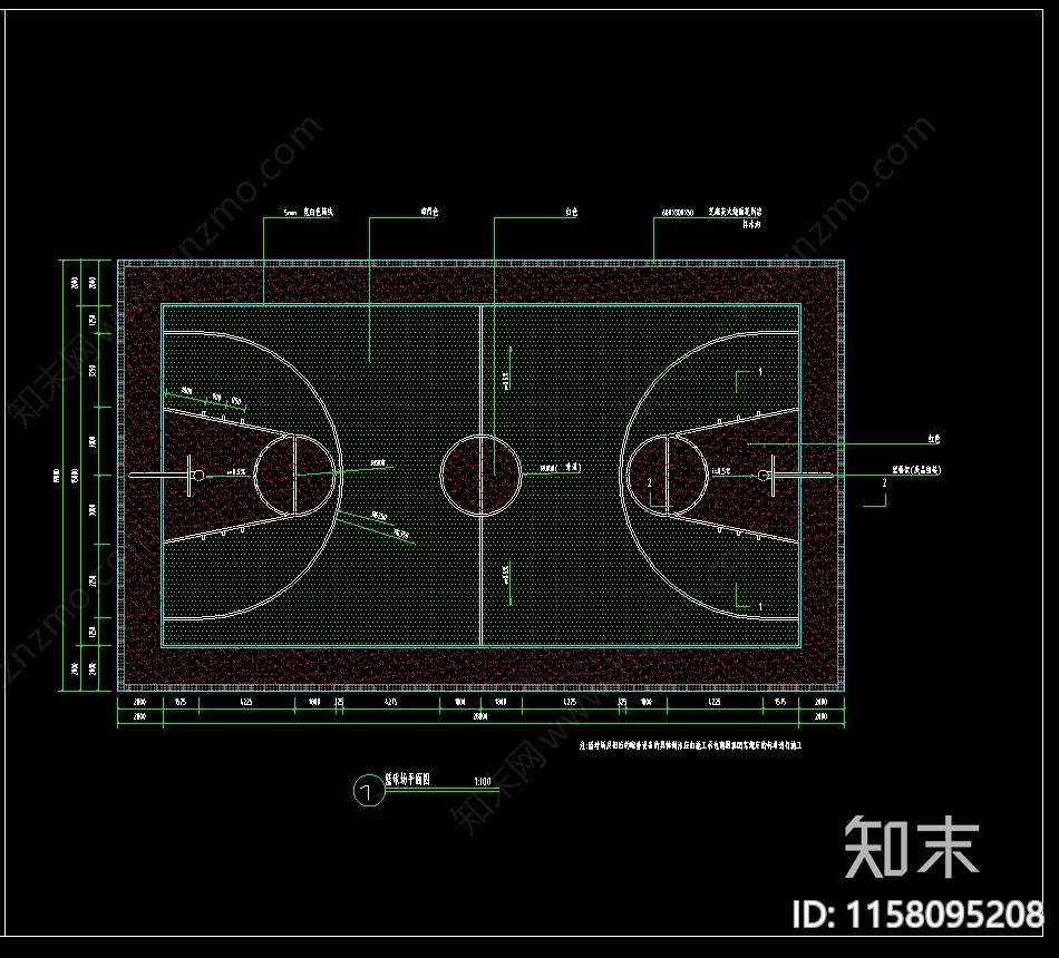 篮球场图纸cad施工图下载【ID:1158095208】