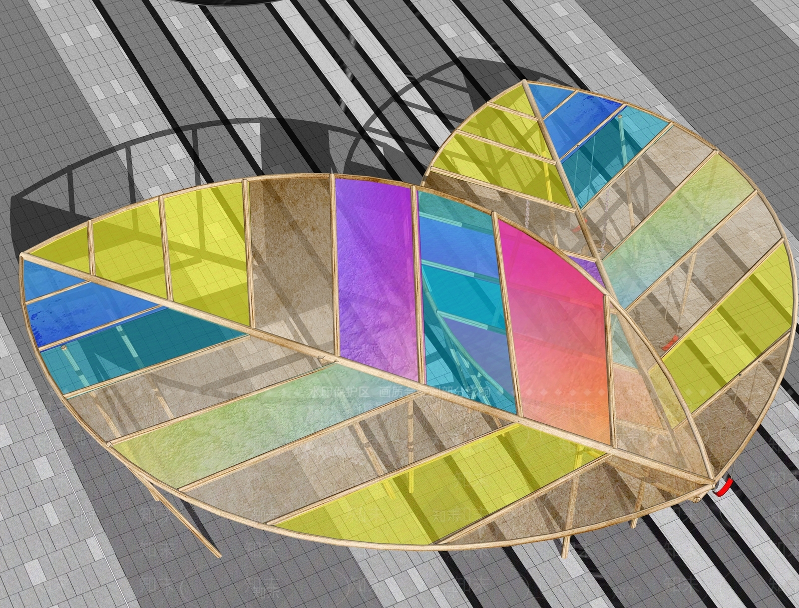 现代叶子造型秋千廊架SU模型下载【ID:1158095371】