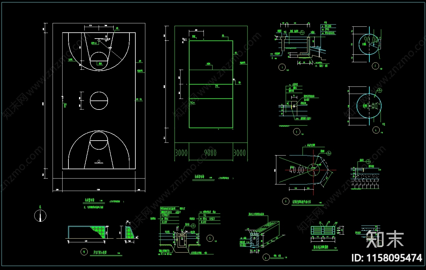 标准排球cad施工图下载【ID:1158095474】