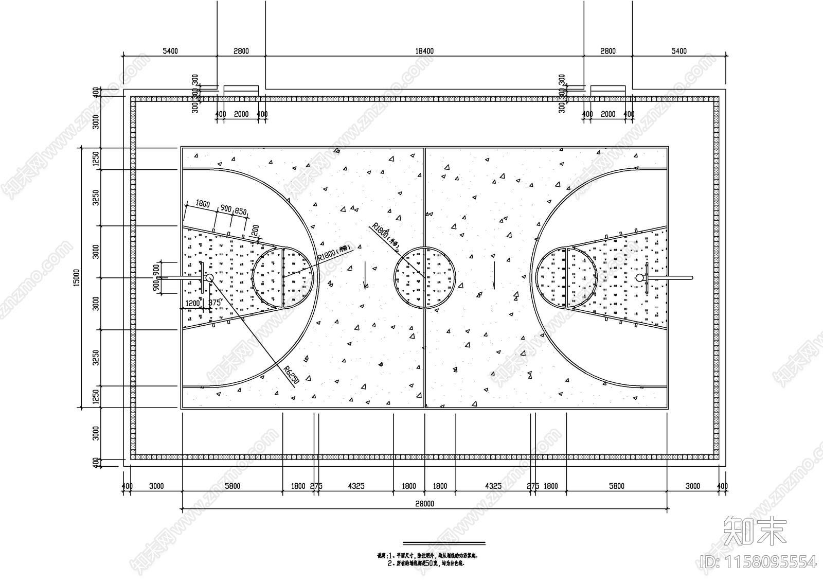 篮球场cad施工图下载【ID:1158095554】