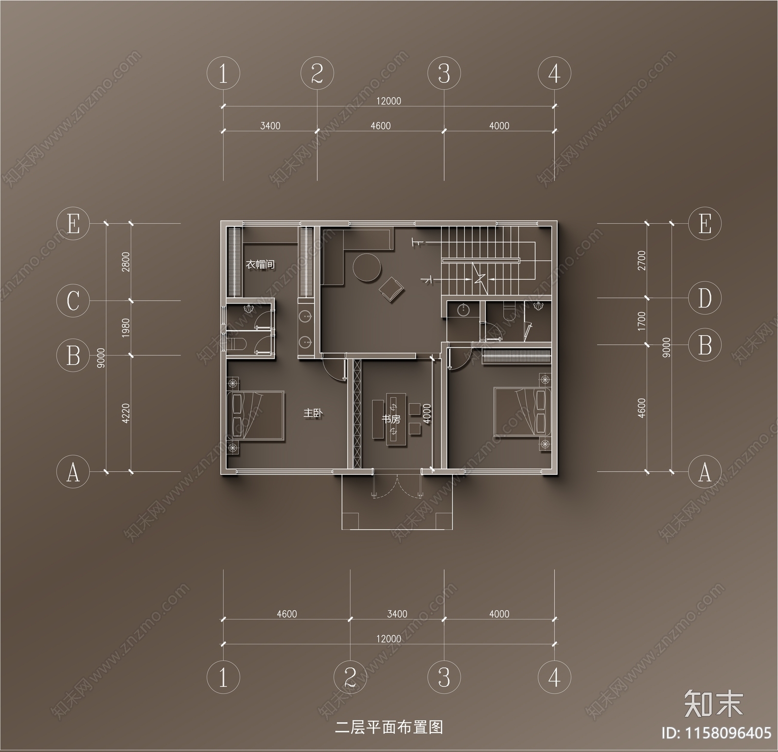 12×9三层带堂屋自建房平面布置图cad施工图下载【ID:1158096405】