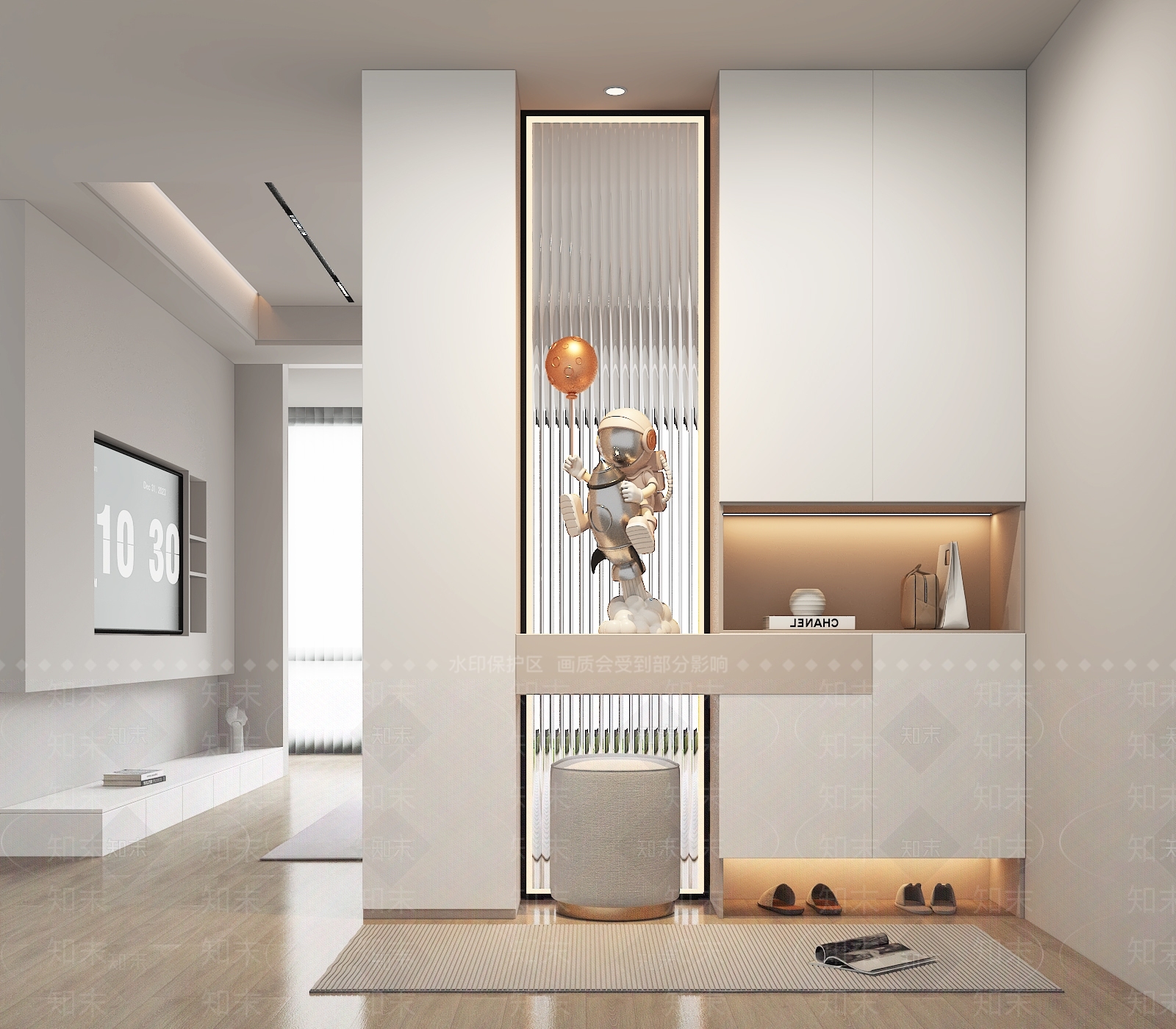 现代奶油风玄关鞋柜SU模型下载【ID:1158097034】