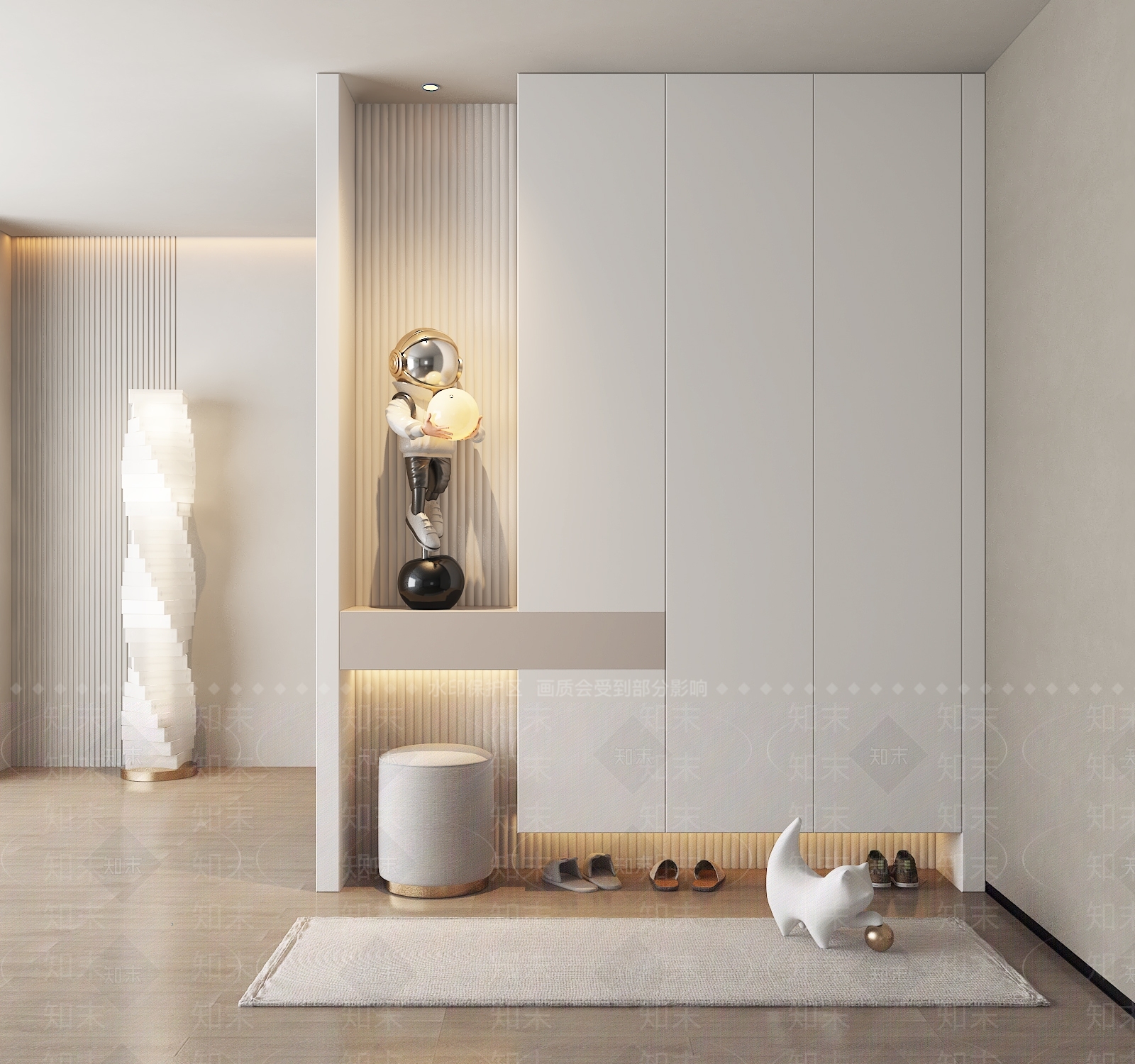 现代奶油风玄关鞋柜SU模型下载【ID:1158097654】