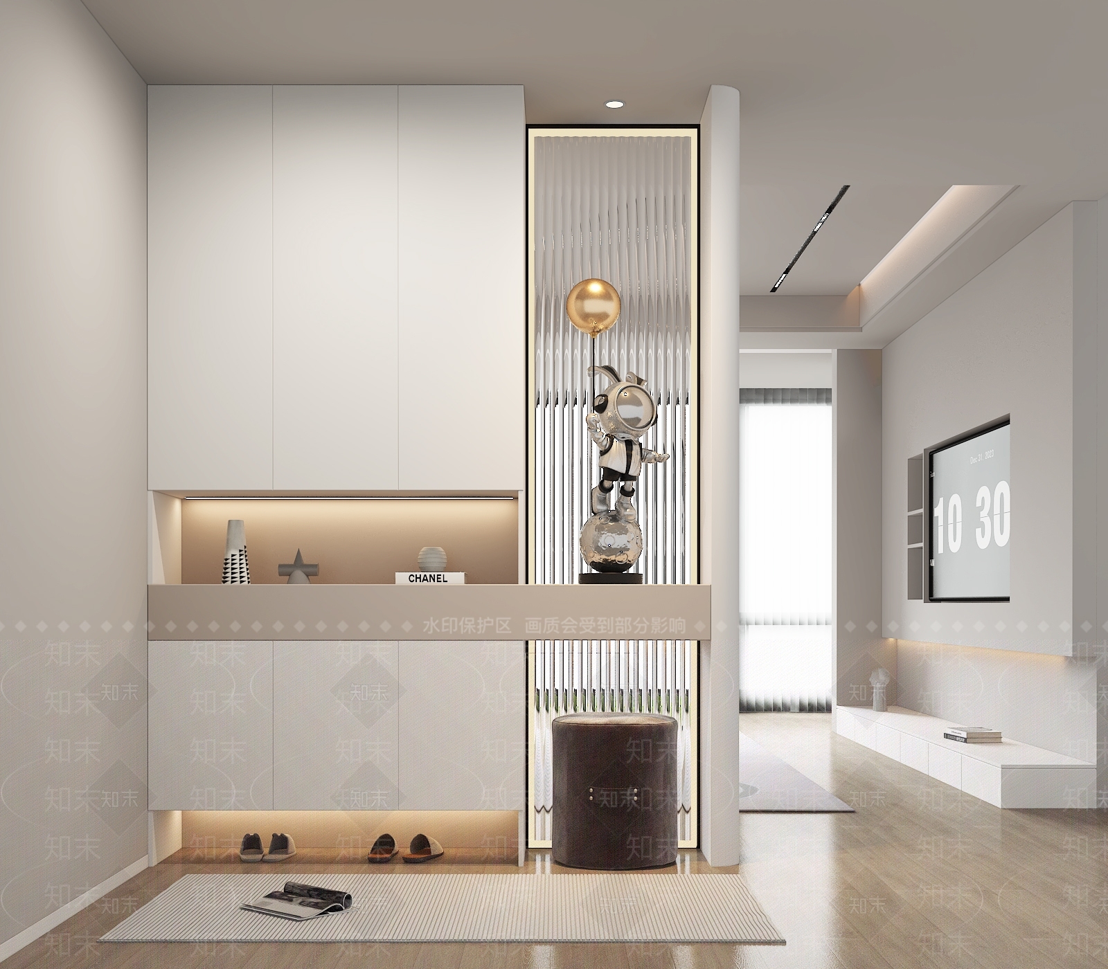 现代奶油风玄关鞋柜SU模型下载【ID:1158098056】