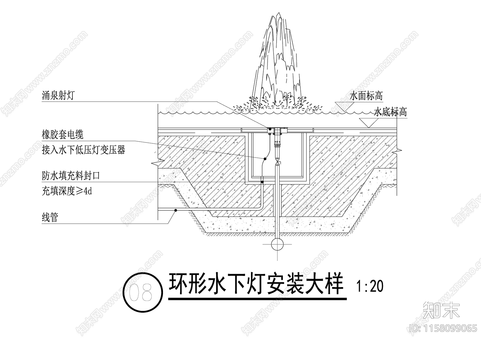 环形水下灯安装大样cad施工图下载【ID:1158099065】