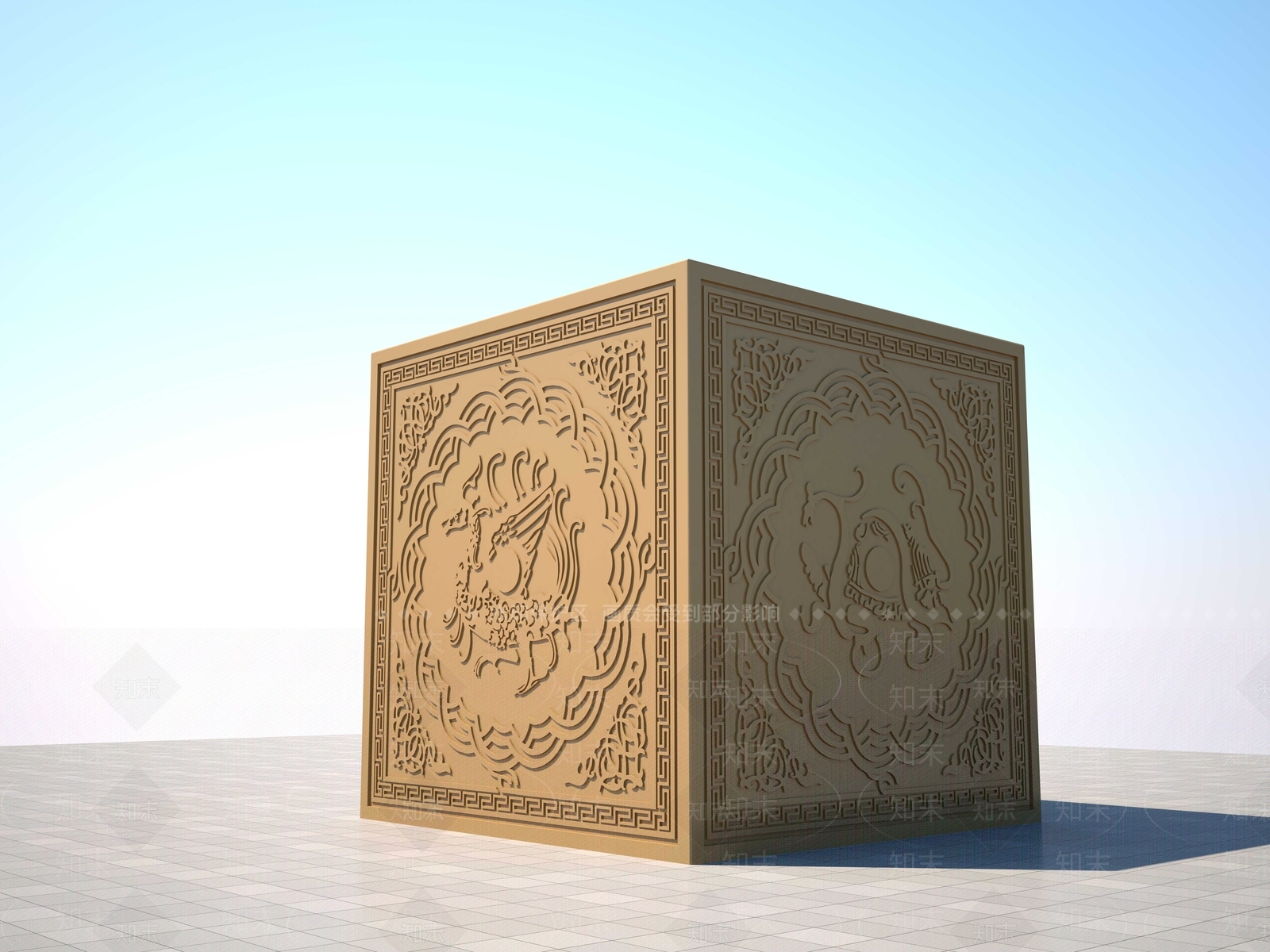 新中式四方神兽浮雕3D模型下载【ID:1158101180】