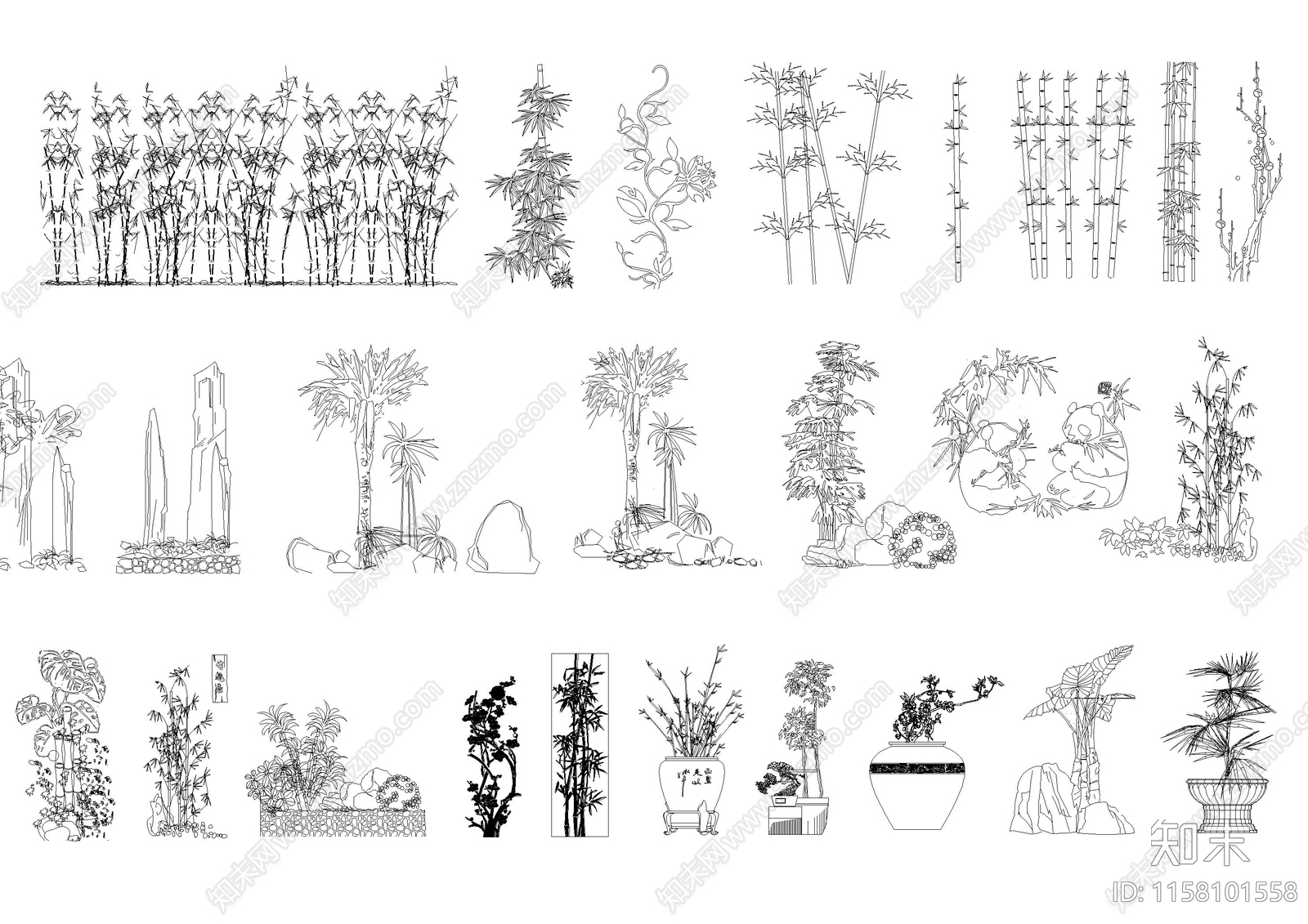 竹子装饰绿植素材图库施工图下载【ID:1158101558】