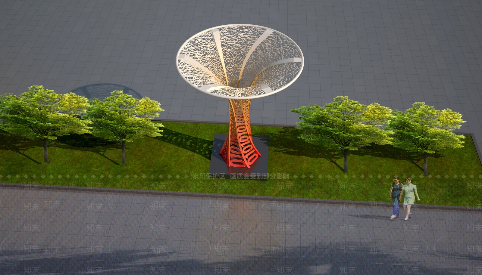 现代景观雕塑3D模型渲染效果图