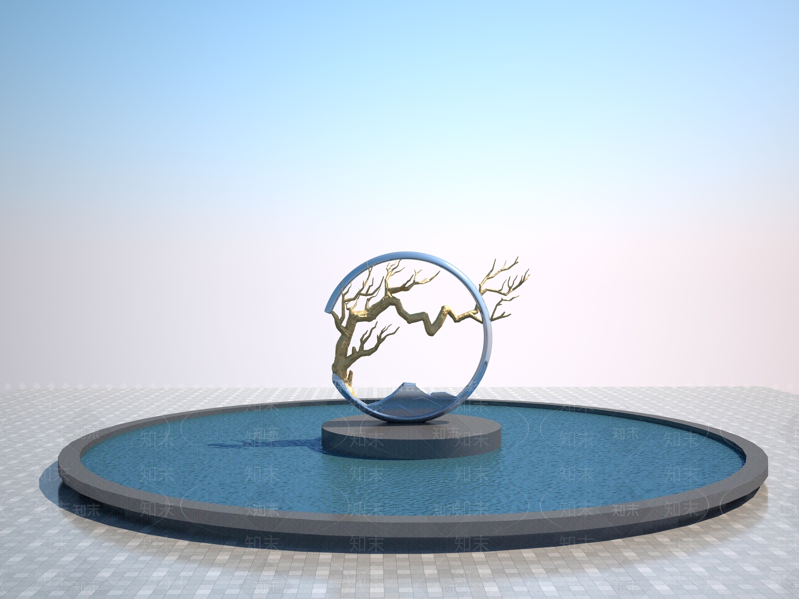 新中式树造景雕塑3D模型下载【ID:1158102565】