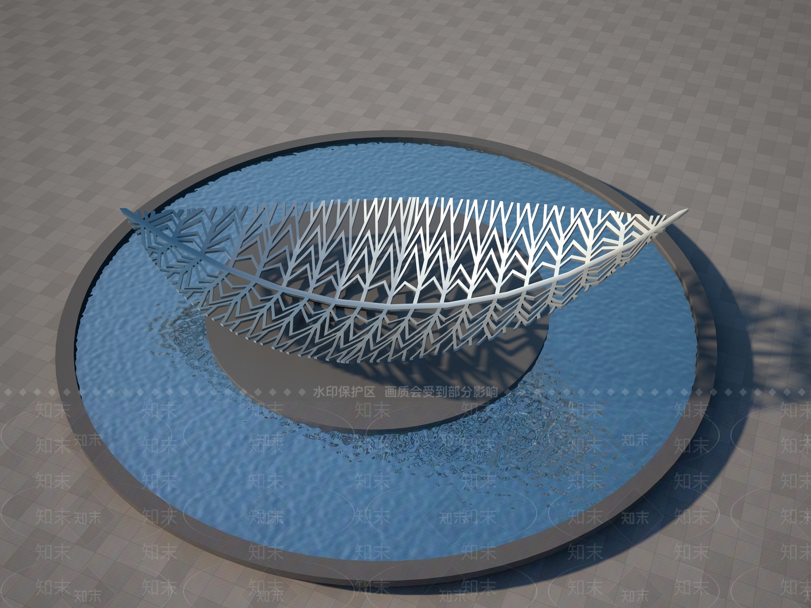 现代景观雕塑3D模型渲染效果图