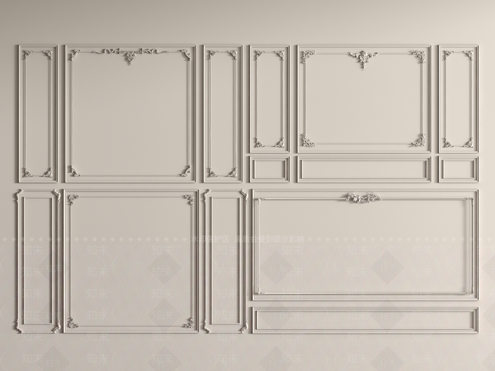 法式石膏线背景墙3D模型下载【ID:1158104122】