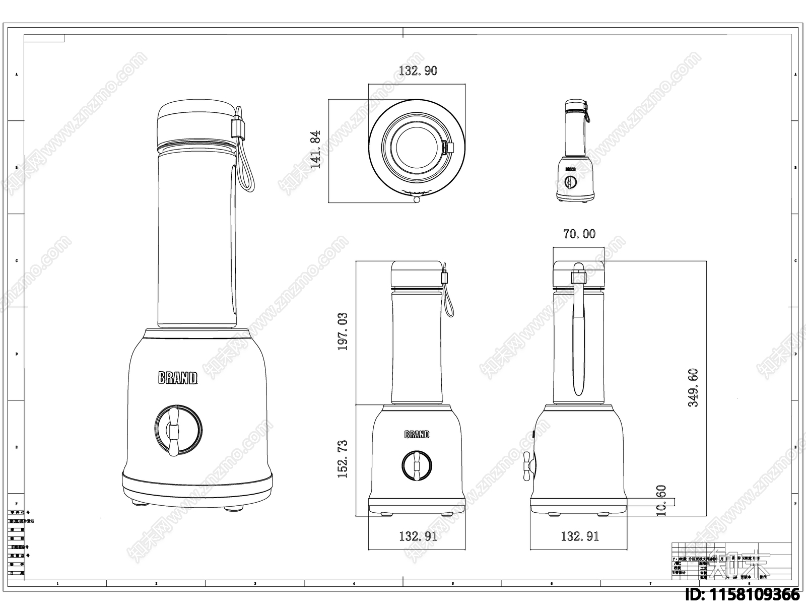 厨房电器果汁机线稿图设计施工图下载【ID:1158109366】
