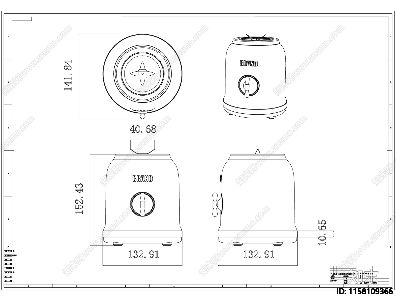 厨房电器果汁机线稿图设计cad施工图下载【ID:1158109366】