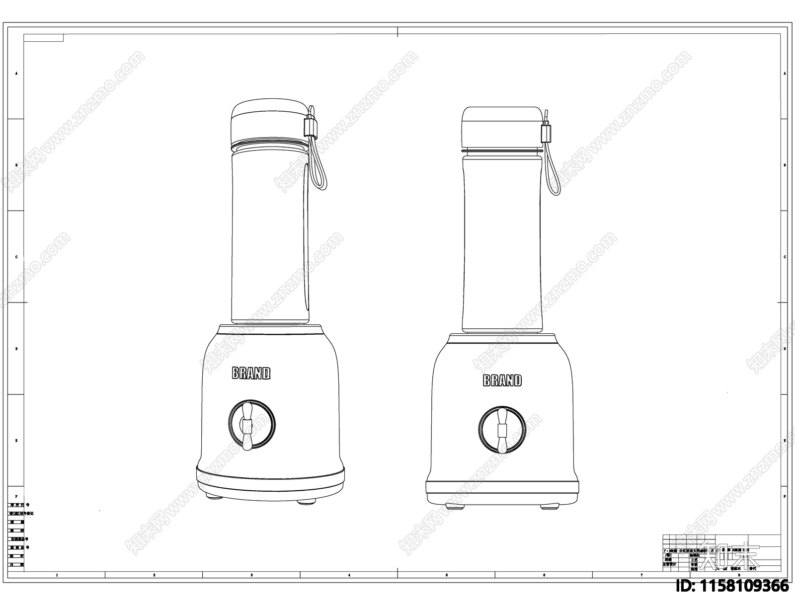 厨房电器果汁机线稿图设计cad施工图下载【ID:1158109366】