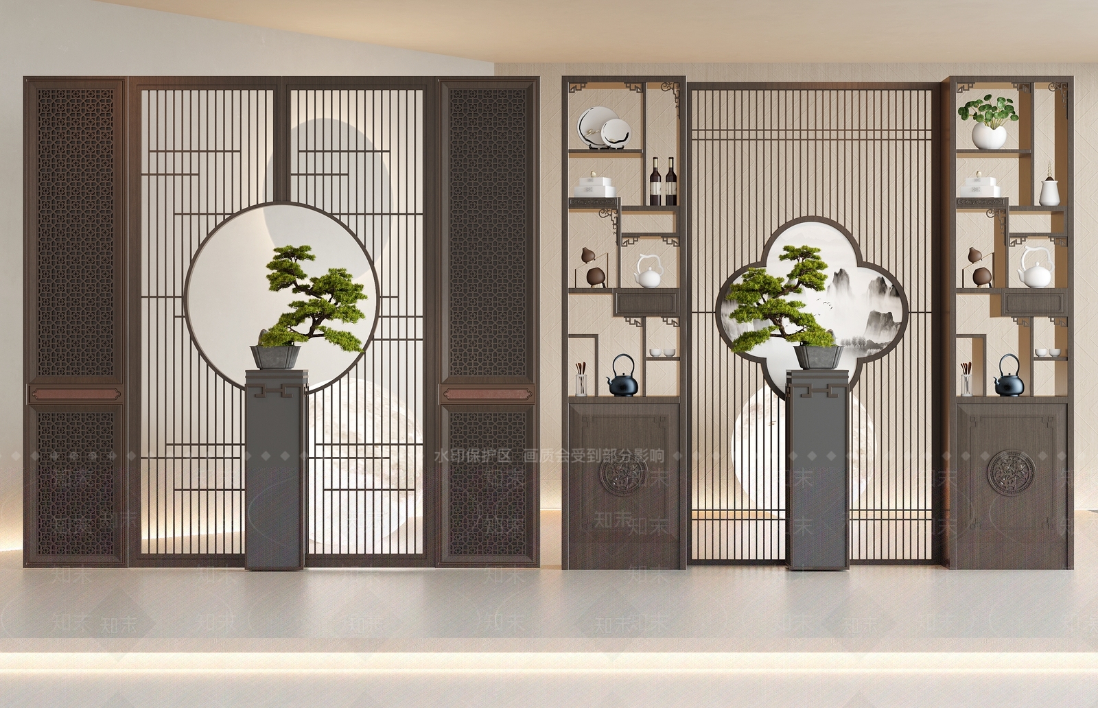 新中式玄关隔断3D模型下载【ID:1158109692】