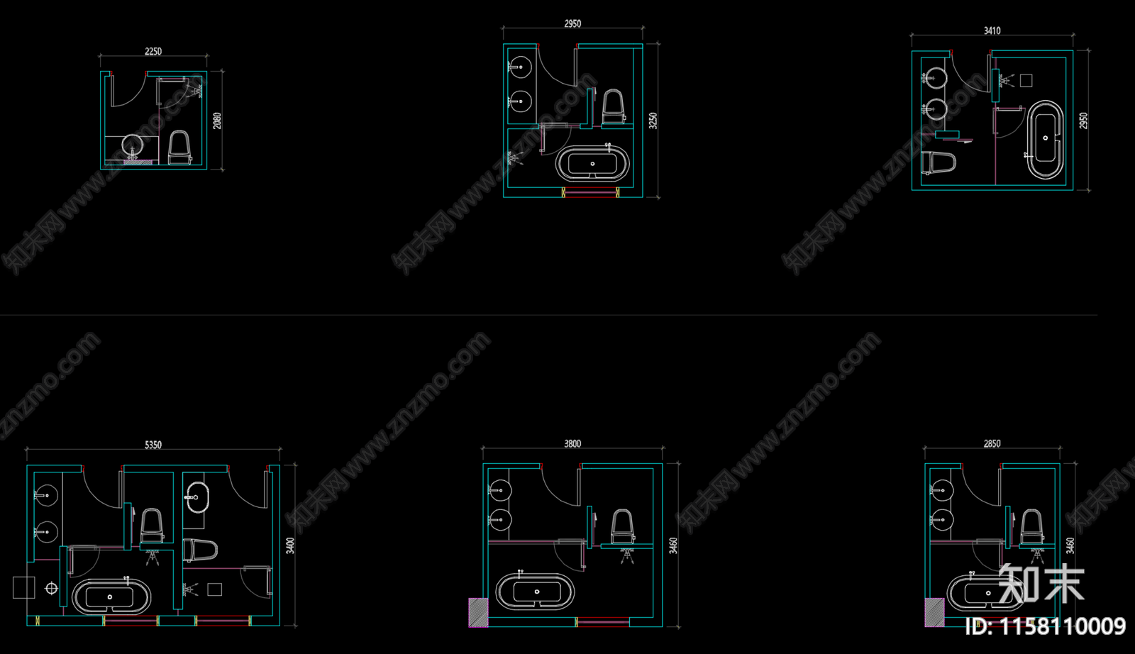 卫生间洁具模块cad施工图下载【ID:1158110009】