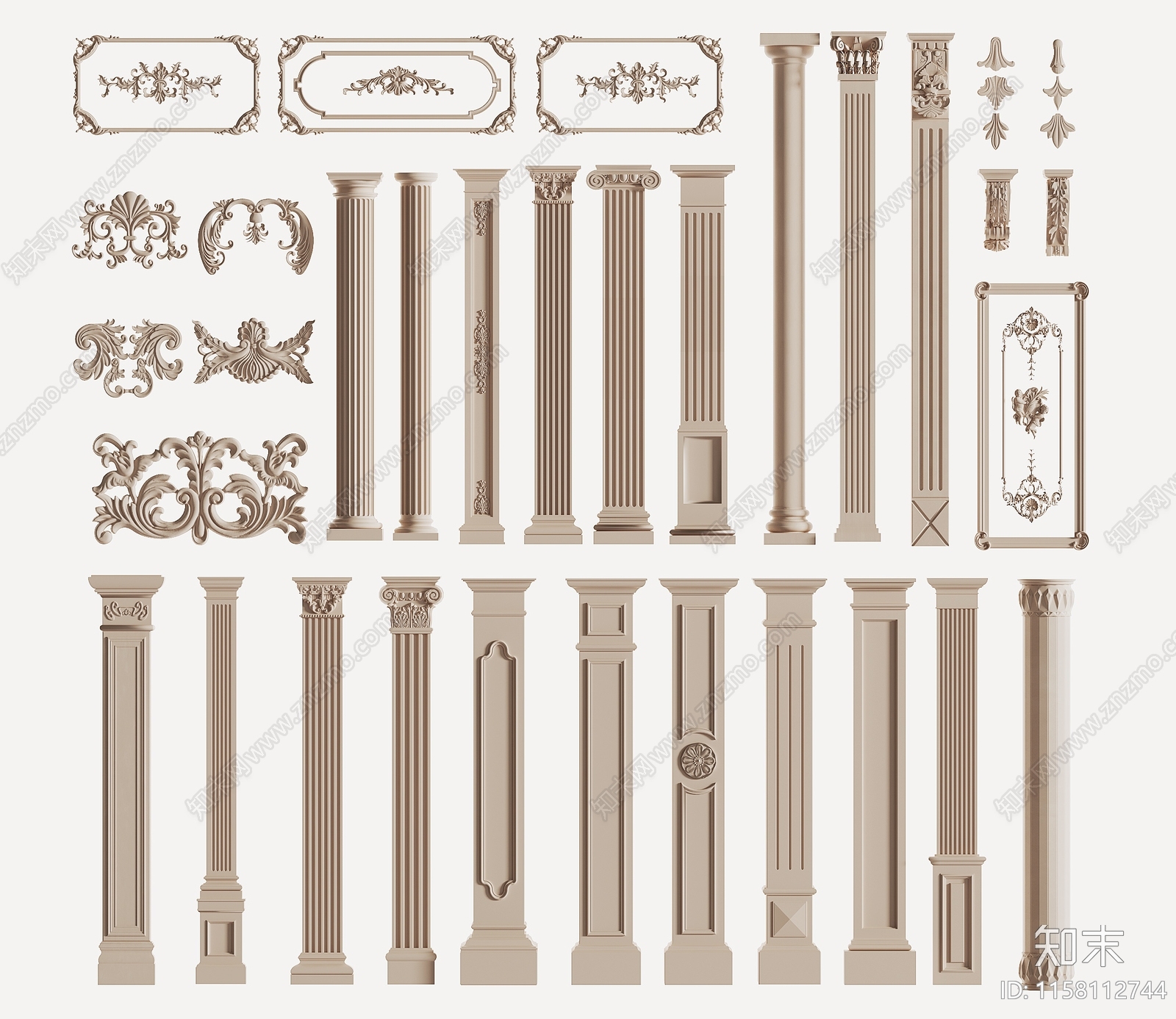 欧式古典罗马柱3D模型下载【ID:1158112744】
