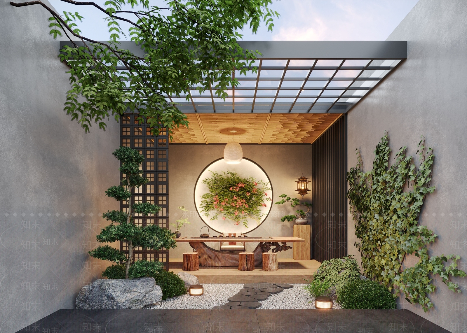 新中式户外茶室SU模型下载【ID:1158120441】