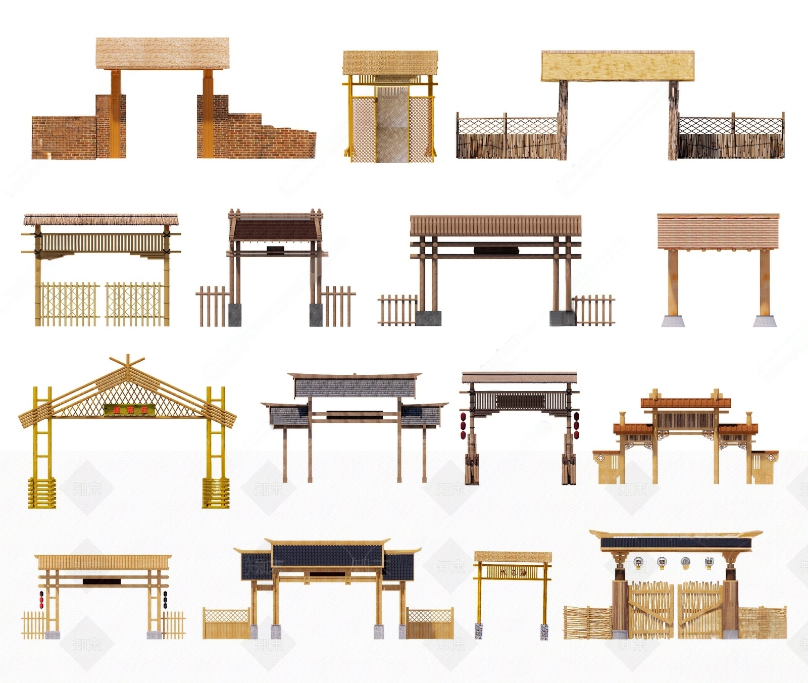 中式公园门3D模型下载【ID:1158120558】