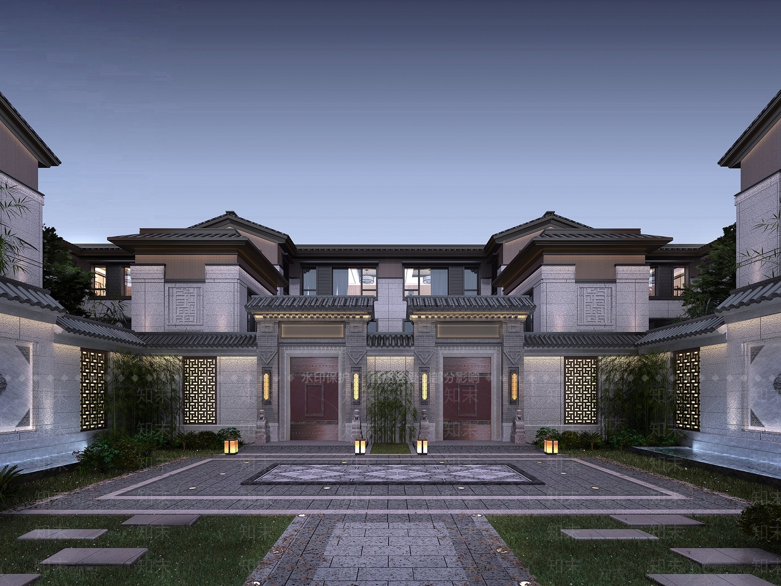 新中式别墅合院3D模型下载【ID:1158122741】