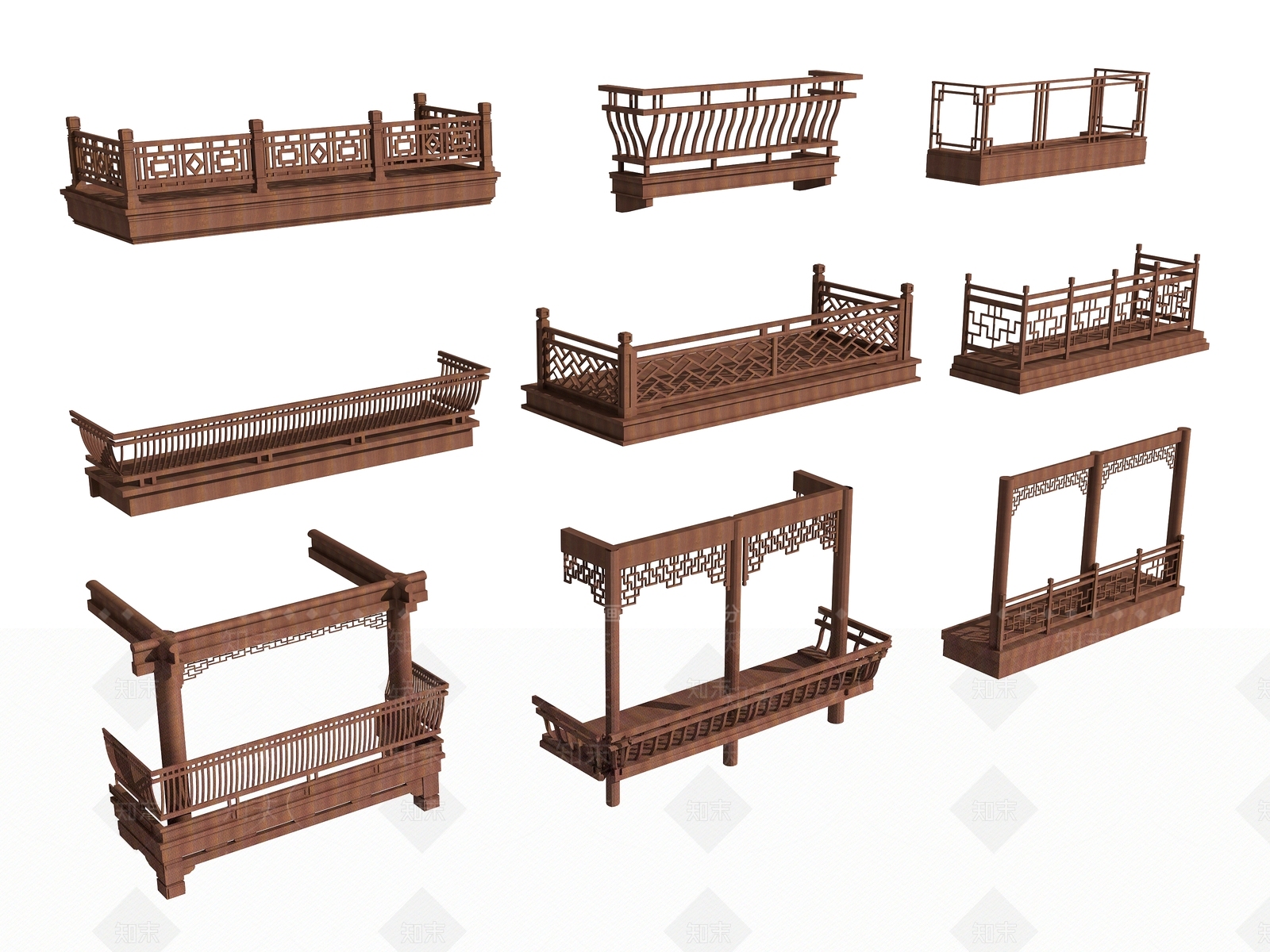 中式阳台栏杆3D模型下载【ID:1158122842】