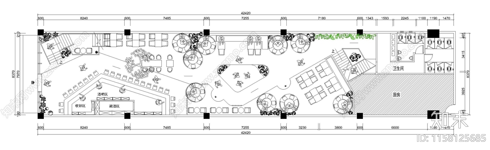 餐饮特色餐厅平面施工图下载【ID:1158125685】