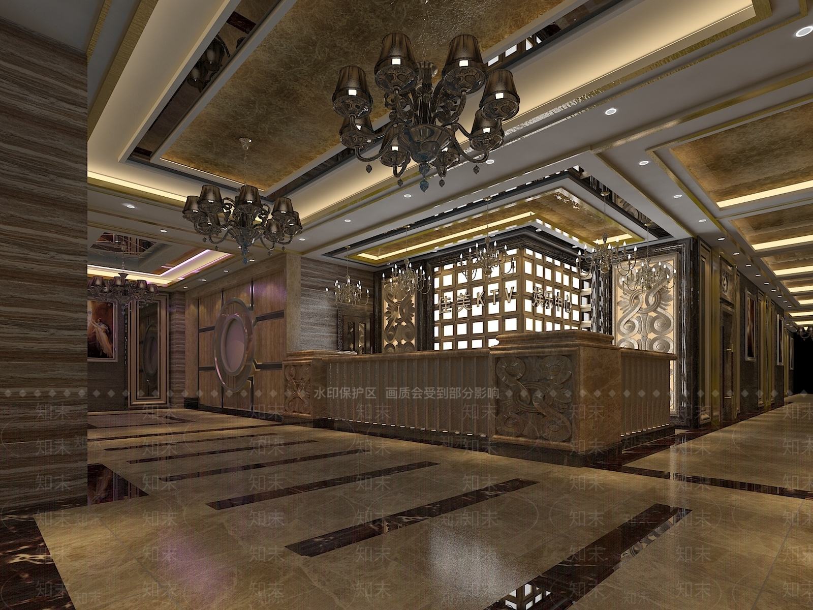 简欧豪华KTV大厅走道3D模型下载【ID:1158126700】