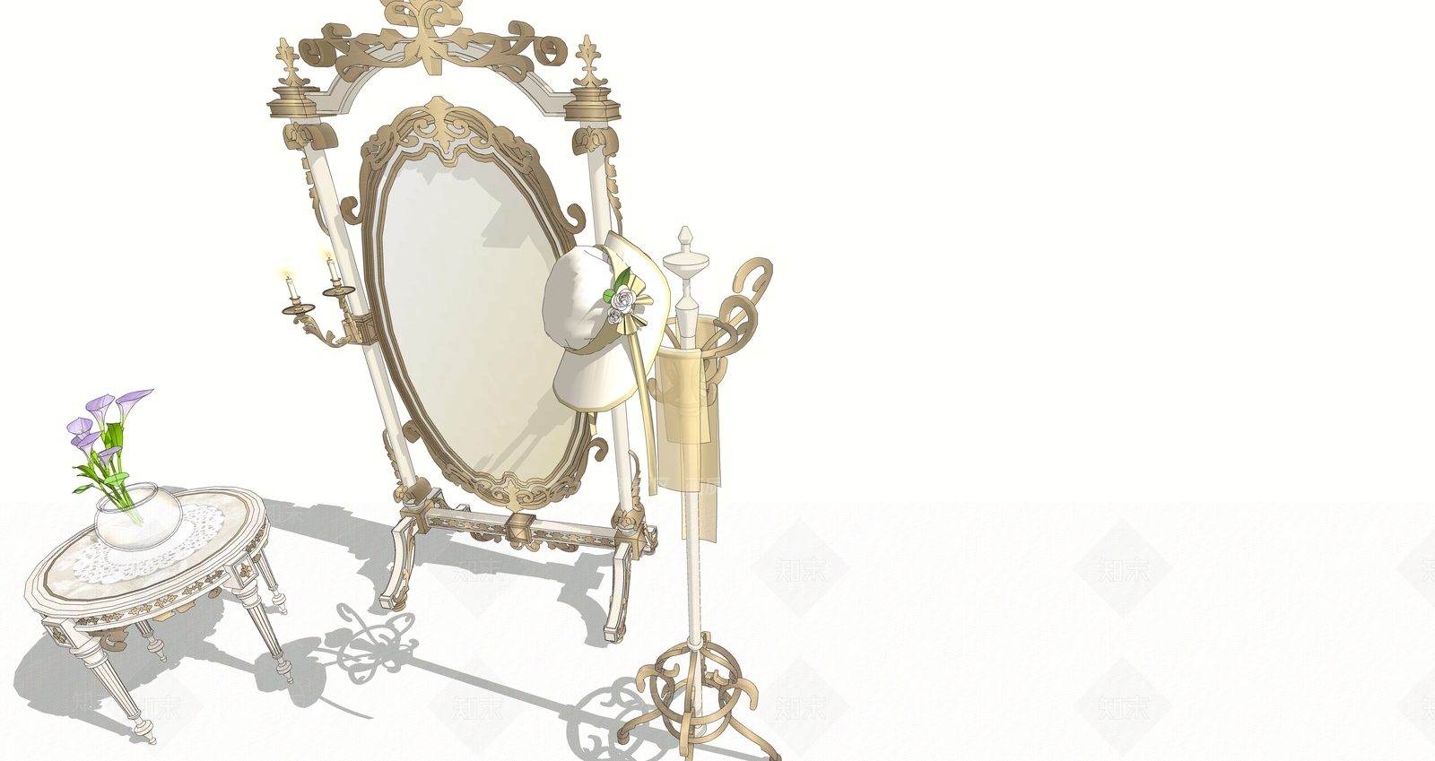 欧式豪华穿衣镜SU模型下载【ID:1158128343】