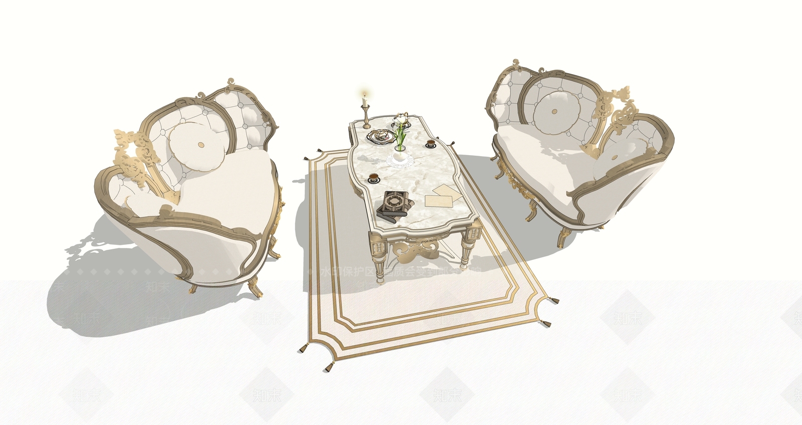 欧式豪华沙发茶几SU模型下载【ID:1158128589】