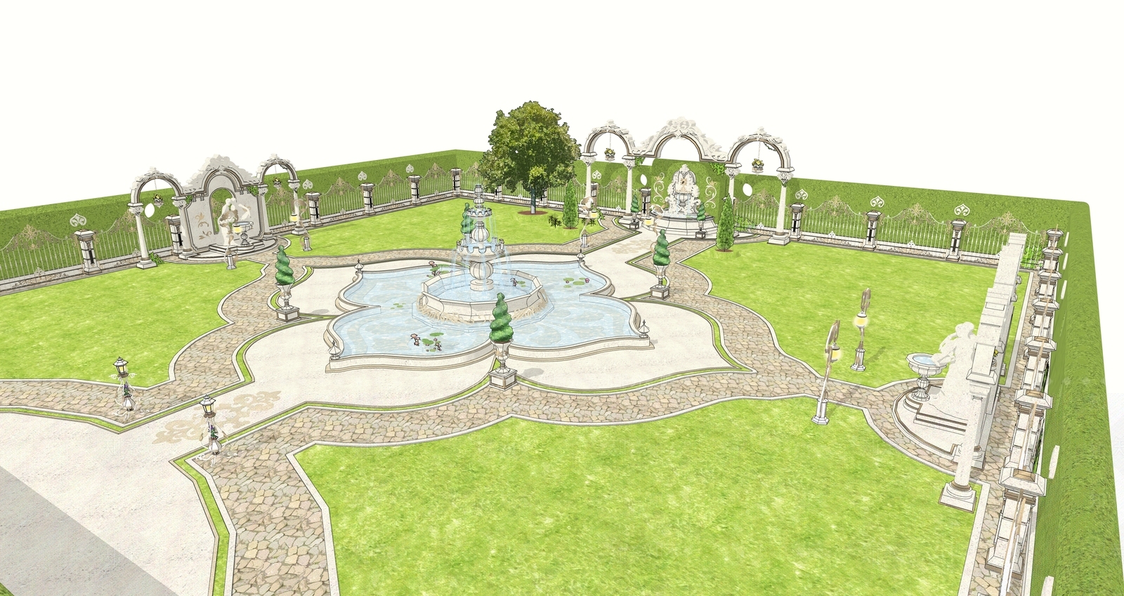 欧式豪华花园SU模型下载【ID:1158129034】