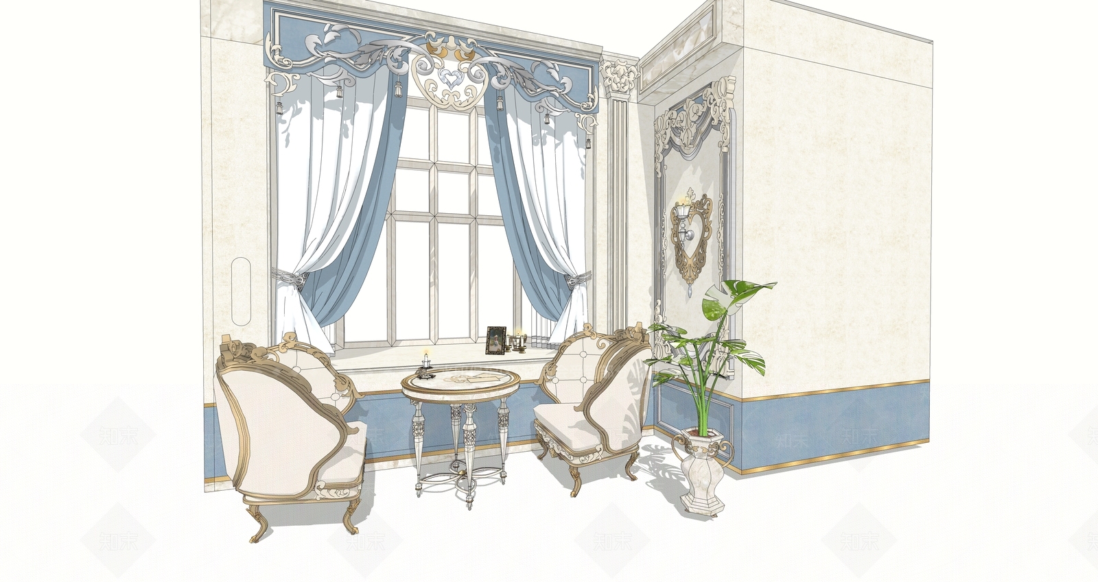 欧式豪华沙发组合SU模型下载【ID:1158129485】