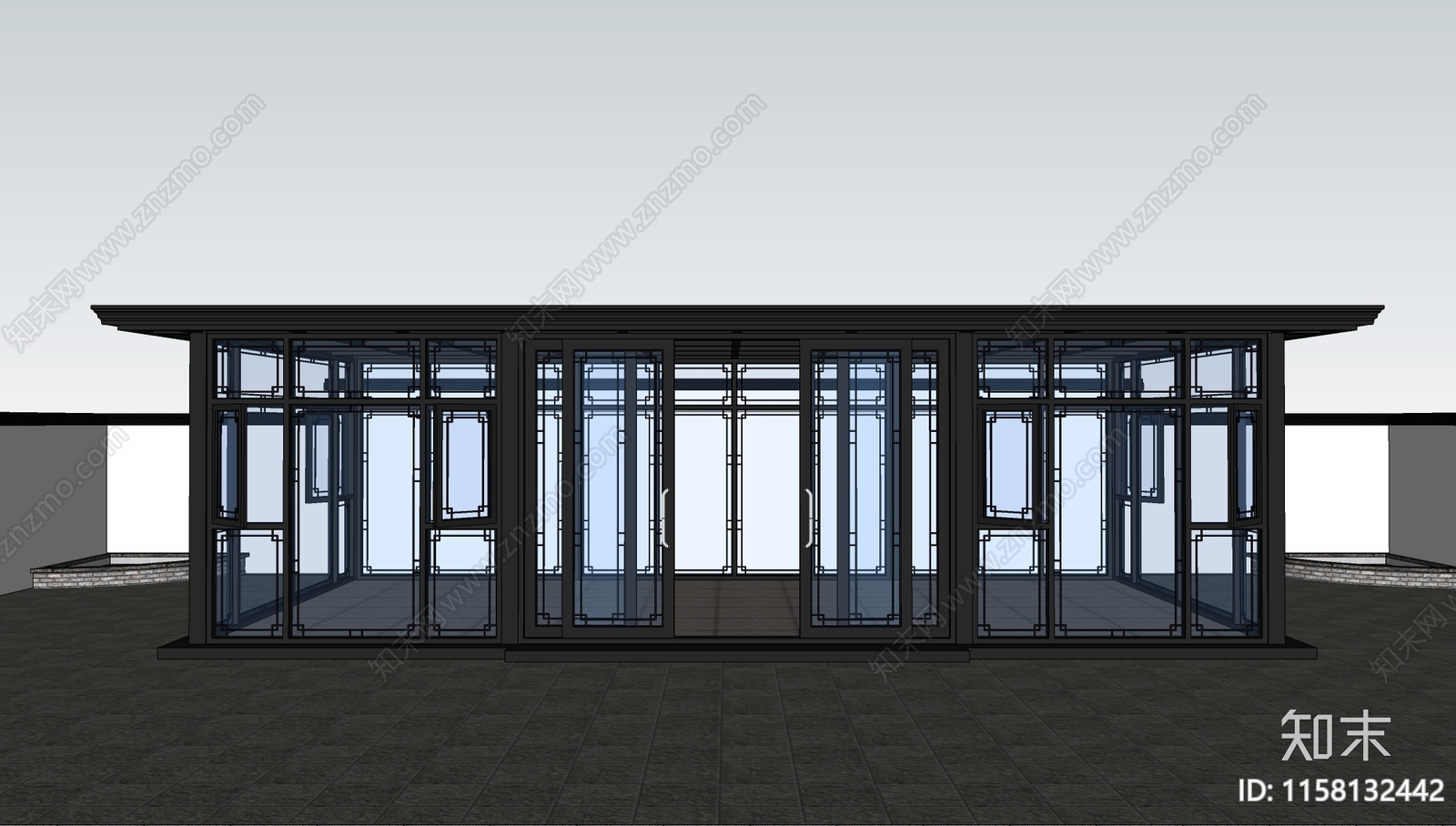 新中式平顶铝合金阳光房SU模型下载【ID:1158132442】