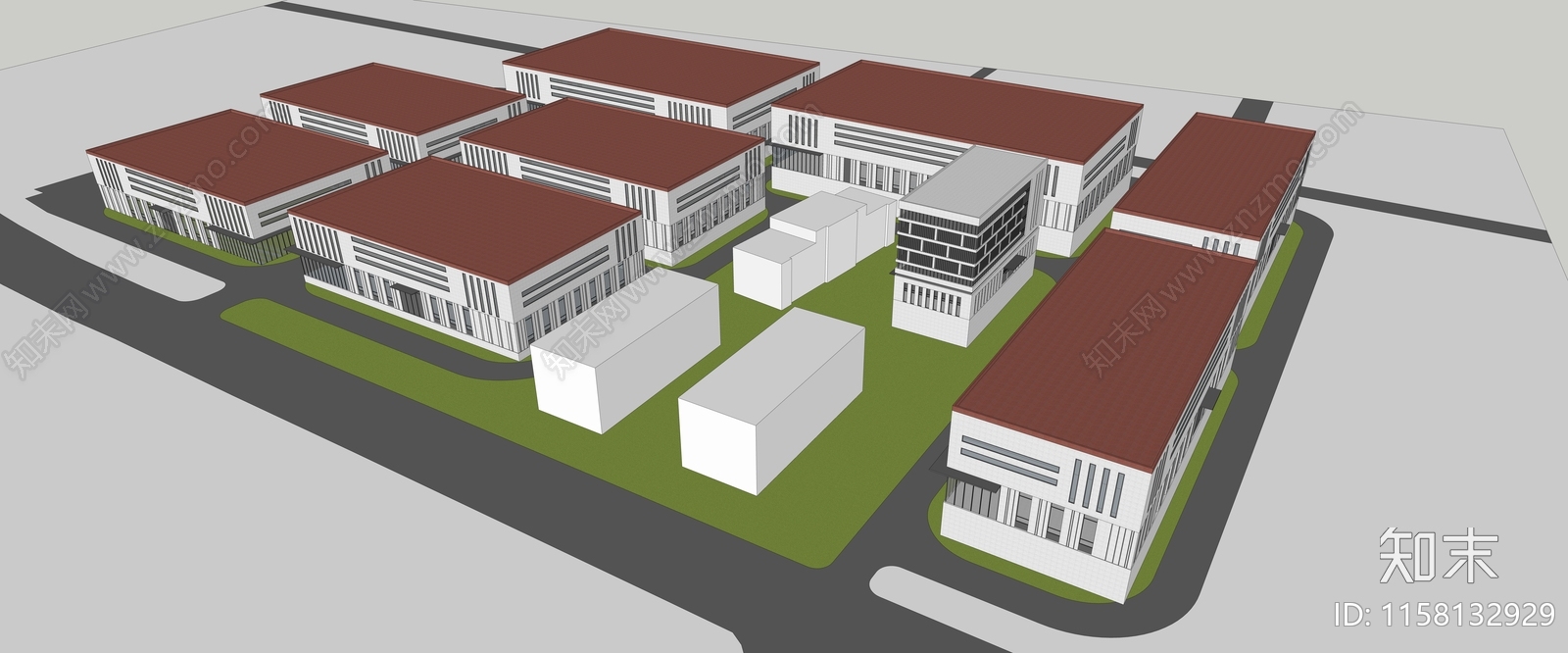 现代产业园多层厂房SU模型下载【ID:1158132929】
