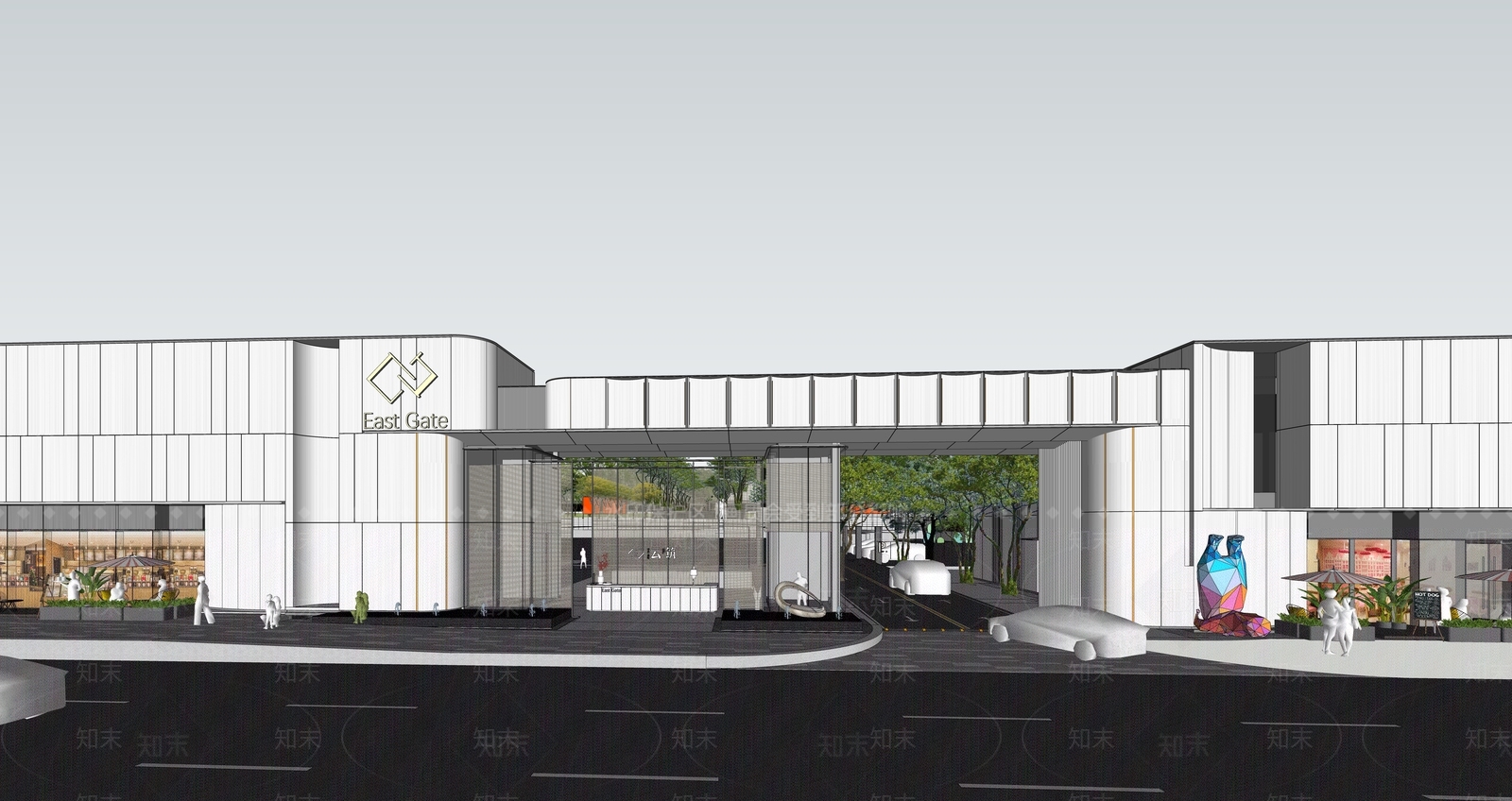 现代风格小区大门SU模型下载【ID:1158135906】