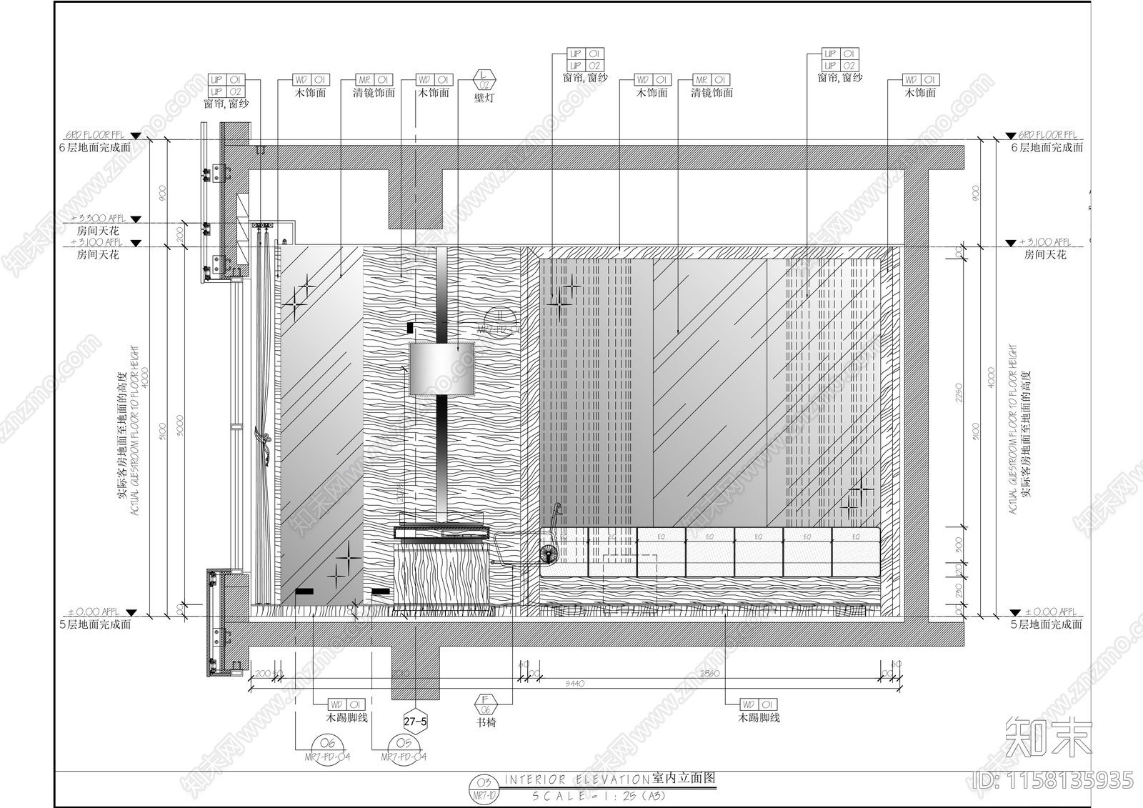 精品酒店双床户型室内精装修cad施工图下载【ID:1158135935】