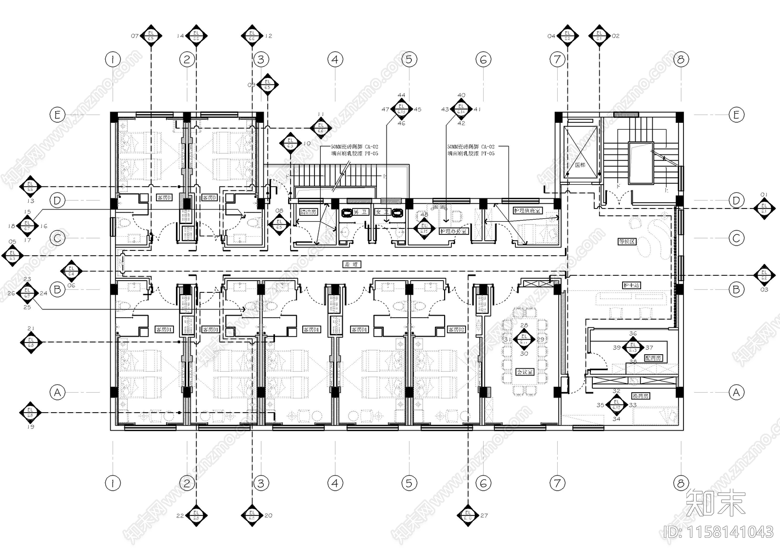 医院独立客cad施工图下载【ID:1158141043】