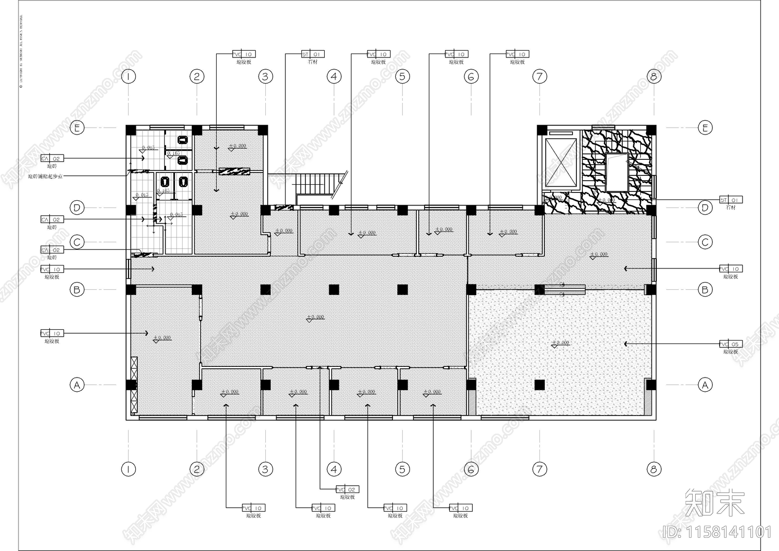 整层办公施工图cad施工图下载【ID:1158141101】