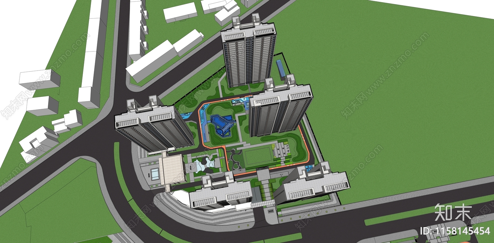 现代住宅建筑SU模型下载【ID:1158145454】