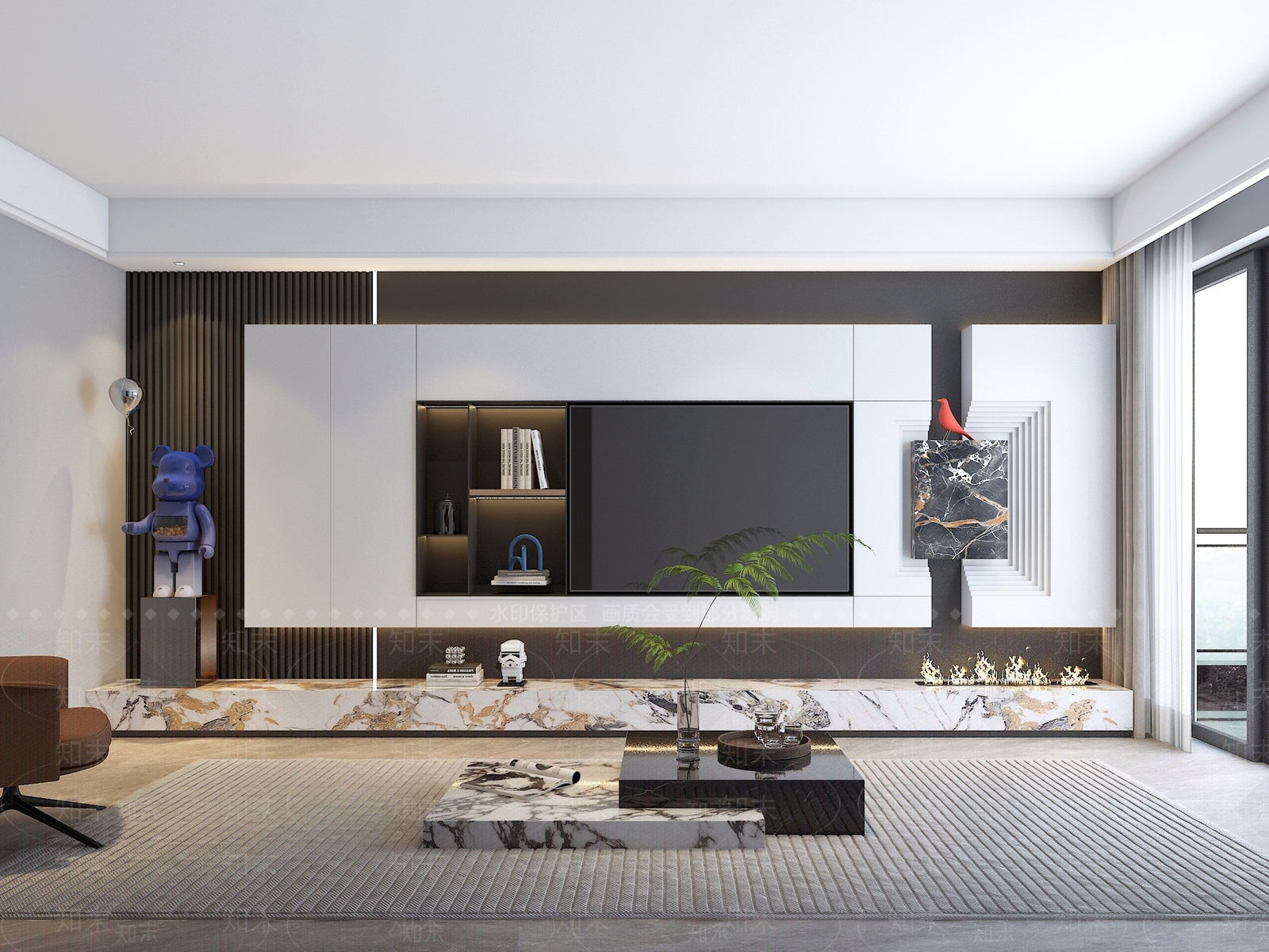 现代轻奢客厅电视背景3D模型下载【ID:1158145667】